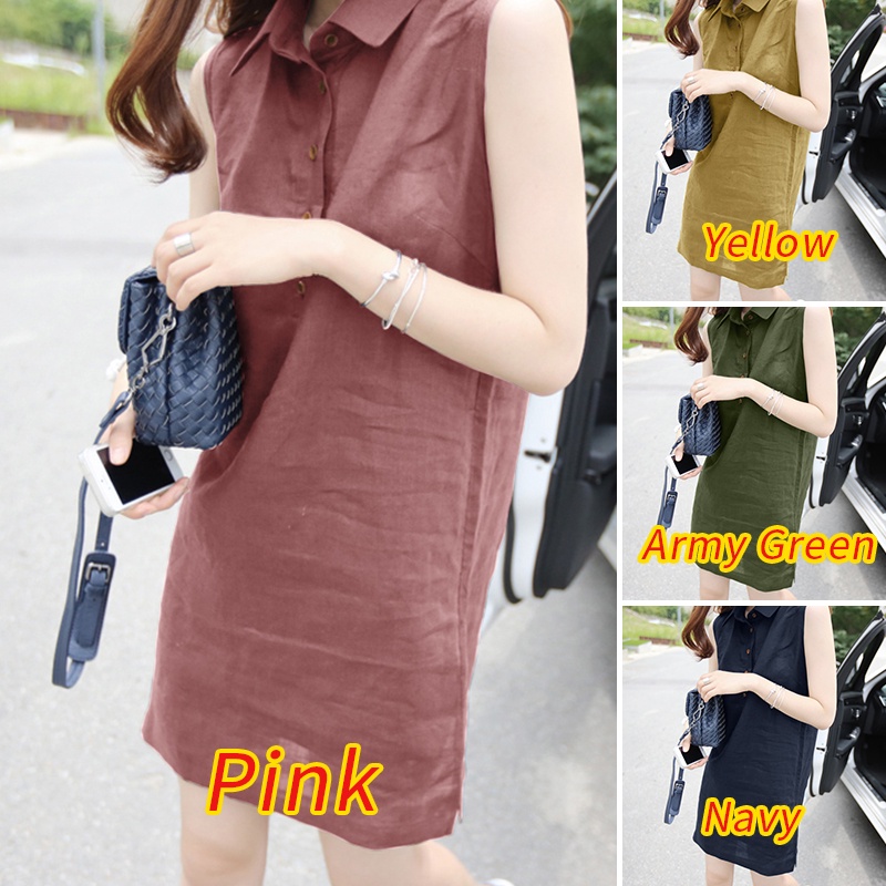 Đầm ZANZEA ngắn trên gối không tay cổ bẻ màu trơn thời trang cho nữ