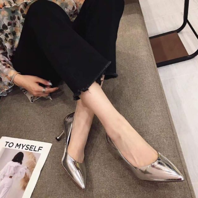 Cao gót da trơn mũi nhọn 3 màu