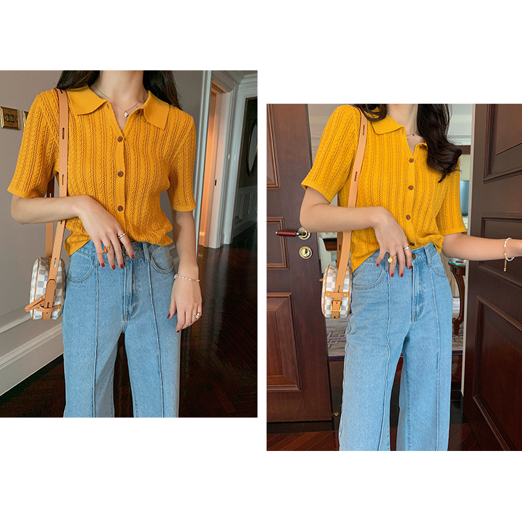 Áo thun cổ Polo ngắn tay dáng ôm chất lụa mát thời trang xinh xắn cho nữ | BigBuy360 - bigbuy360.vn