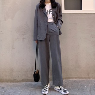 (ORDER) Set áo blazer form rộng + quần tây trơn cạp cao