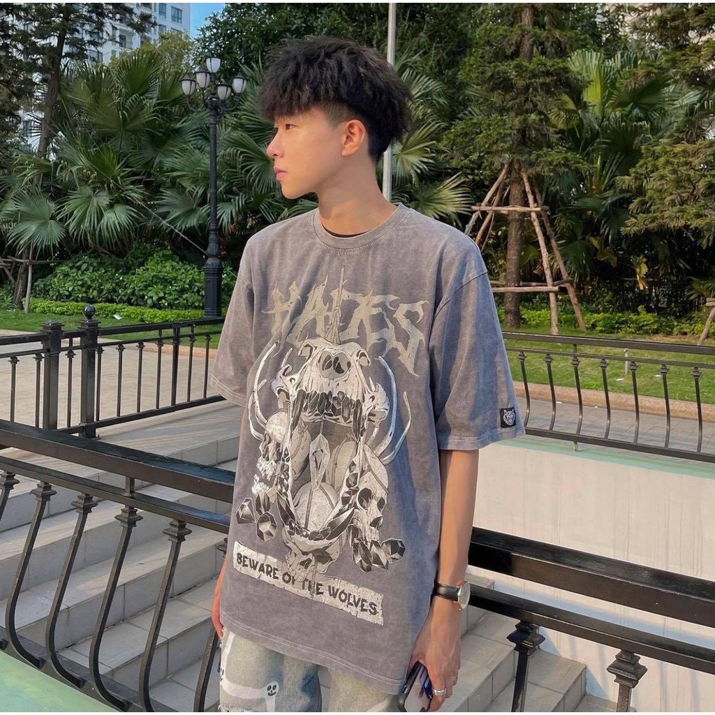 Áo thun Hades Skull Wolf Wash Tee unisex cho cả nam nữ form 40kg - 90kg  AL118 Thời trang Unisex HCM
