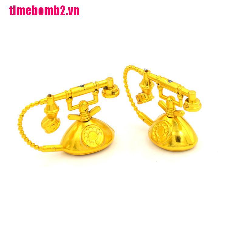 Bộ 2 điện thoại mini phong cách cổ điển cỡ 5cm trang trí nhà búp bê