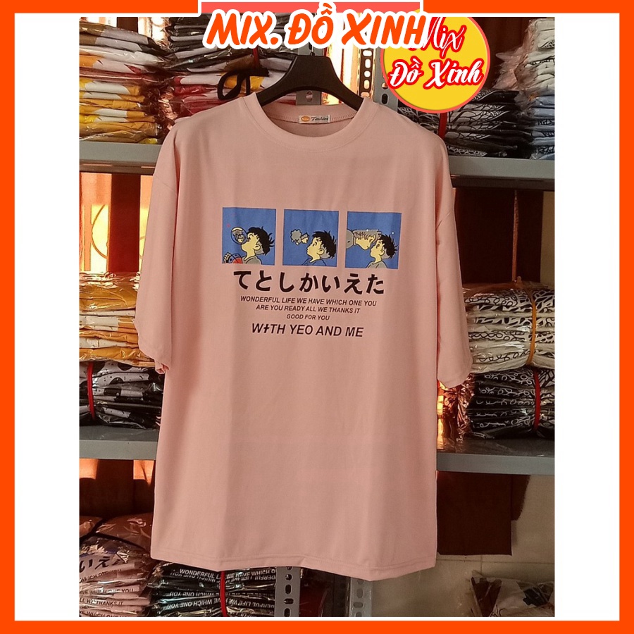 Áo thun nam nữ unisex form rộng tay lỡ Thu Hà chất liệu mềm mát co giãn in chữ With Yeo And Me