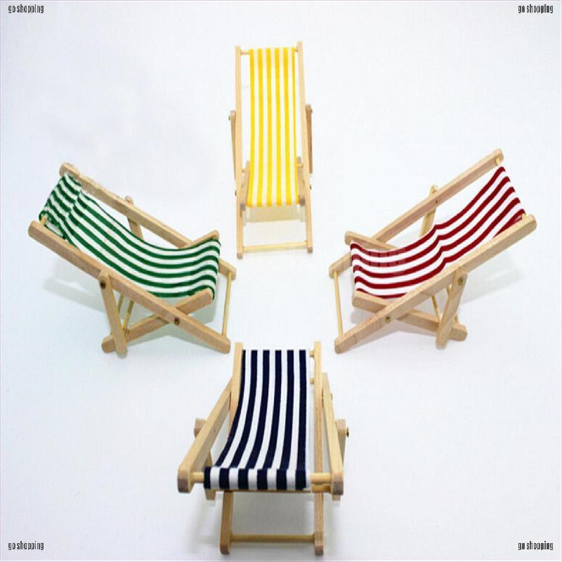 {go shopping}1:12 Scale Foldable Wooden Deckchair Lounge Beach Chair For Dolls House Wholesale