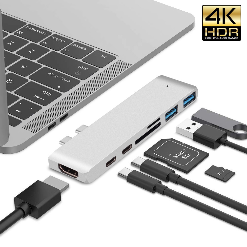 Bộ Chuyển Đổi Hub USB Type C 7 Trong 1 Cho MacBook Pro Air 2018 2020 Có