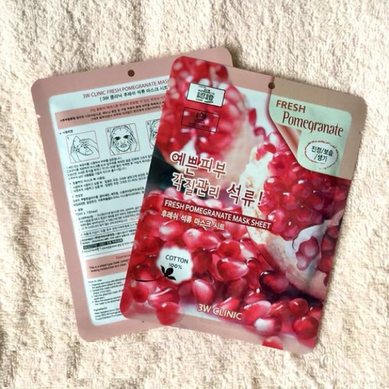 Combo 10 Mặt nạ dưỡng trắng da chống lão hóa chiết xuất lựu 3W Clinic Fresh Pomegranate Mask Sheet 23ml x 10