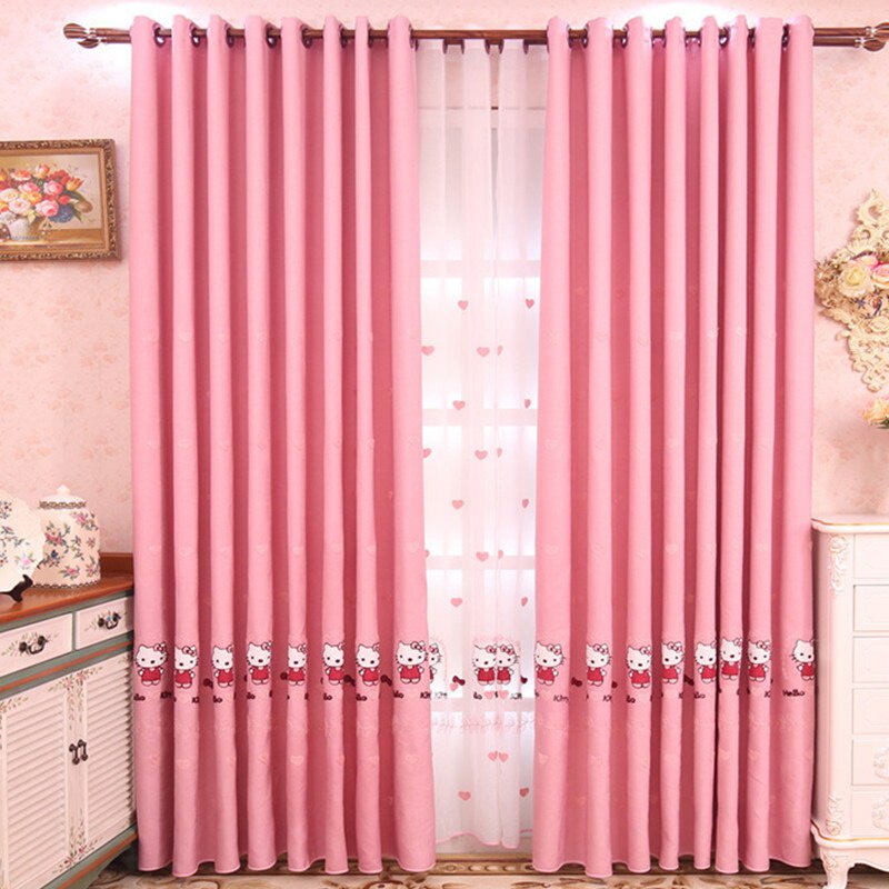 Rèm Cửa Vải Thô Thêu Hình Hello Kitty - Trang Trí Phòng Cho Bé Xinh Xắn - Cản Nắng Tốt 80%