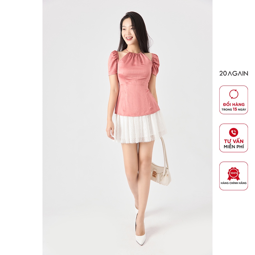 Áo sơ mi nữ cổ yếm 20AGAIN tiểu thư chất liệu lụa gân cao cấp ASA2030 | BigBuy360 - bigbuy360.vn