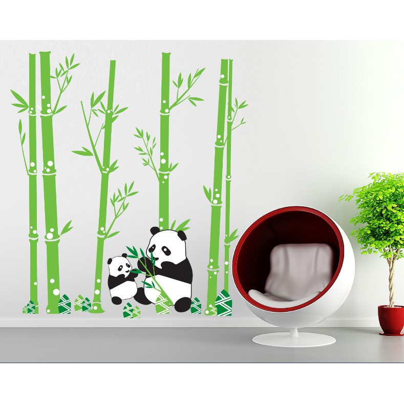 Decal trang trí tường Mẹ Con Gấu Trúc và Bụi Trúc