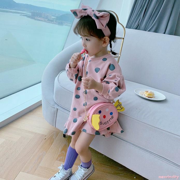 Bộ đầm công chúa dài tay và băng đô in họa tiết xinh xắn cho bé gái