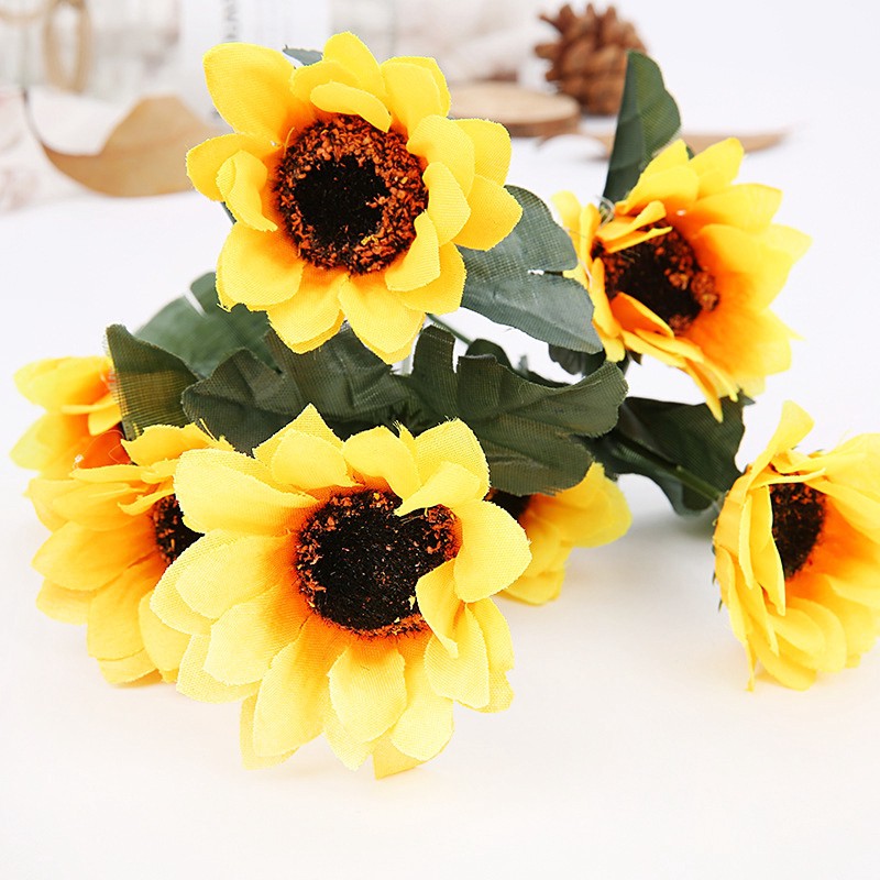 (Y） Beauty Fake Sunflower Artificial Silk Flower Bouquet Home Floral Decor (Y）