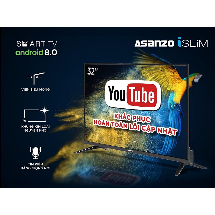 Tivi Asanzo 32 inch 32S51, 32S53 - Remote giọng nói, Android 8, Youtube, CH Play