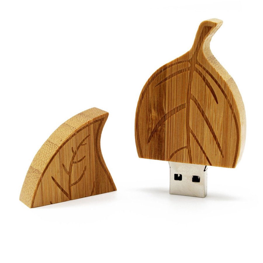 USB Lưu trữ tùy chọn dung lượng hình lá cây bằng gỗ sáng tạo