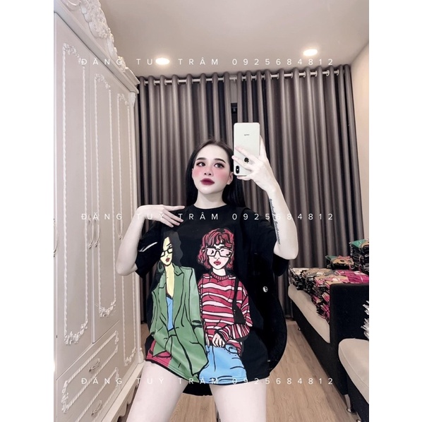 Áo Phông Tay Lỡ Hot Hình Cô Gái Basic Đen Trắng Cổ Tròn - Áo Thun Freesize Kiểu Dáng Ulzzang Hàn Quốc | BigBuy360 - bigbuy360.vn