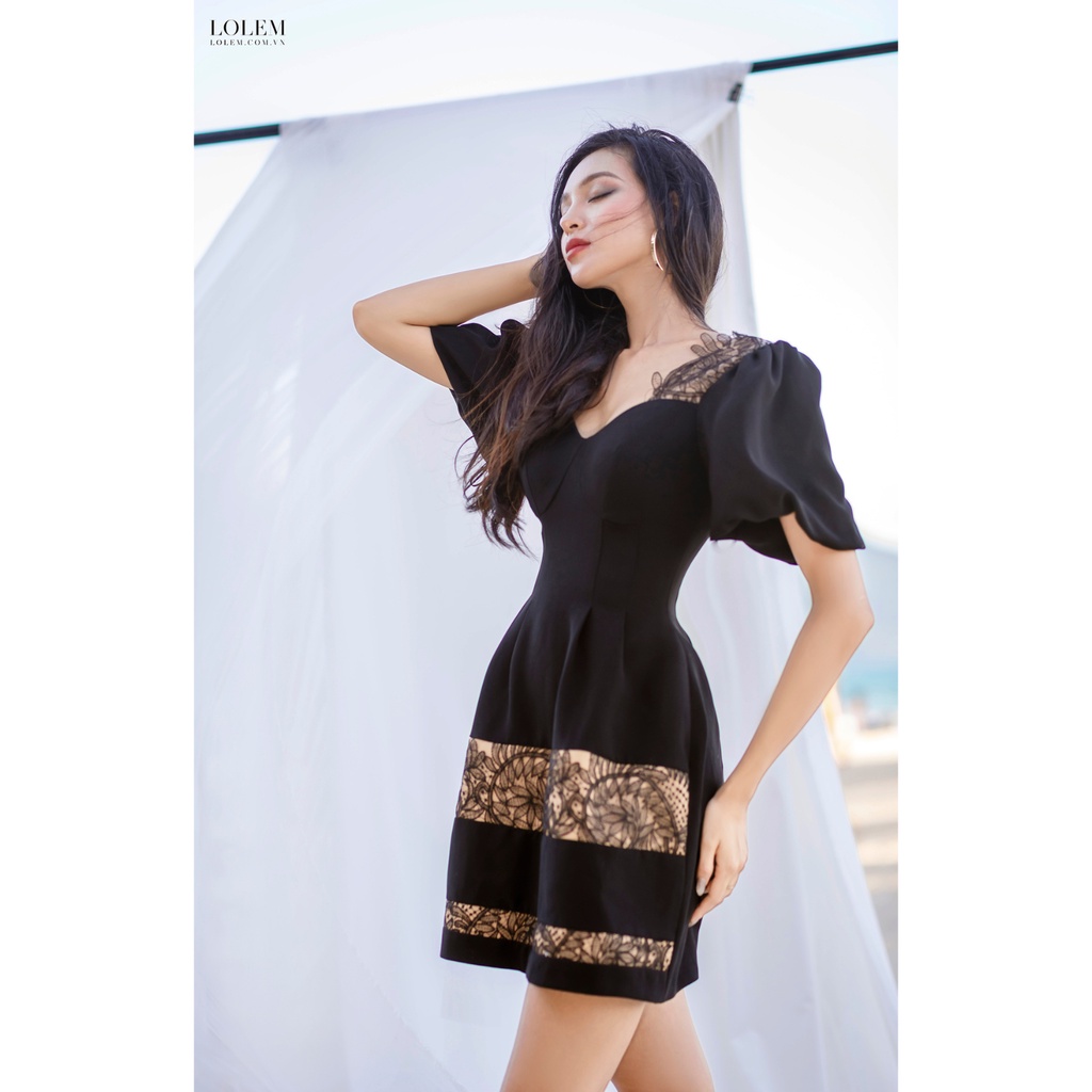 Đầm thiết kế LOLEM DX339 form chữ A vải tăm Nhật không nhăn