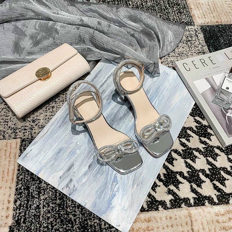 Sandal đính nơ gót vuông 5 phân- giày đi tiệc 5 phân