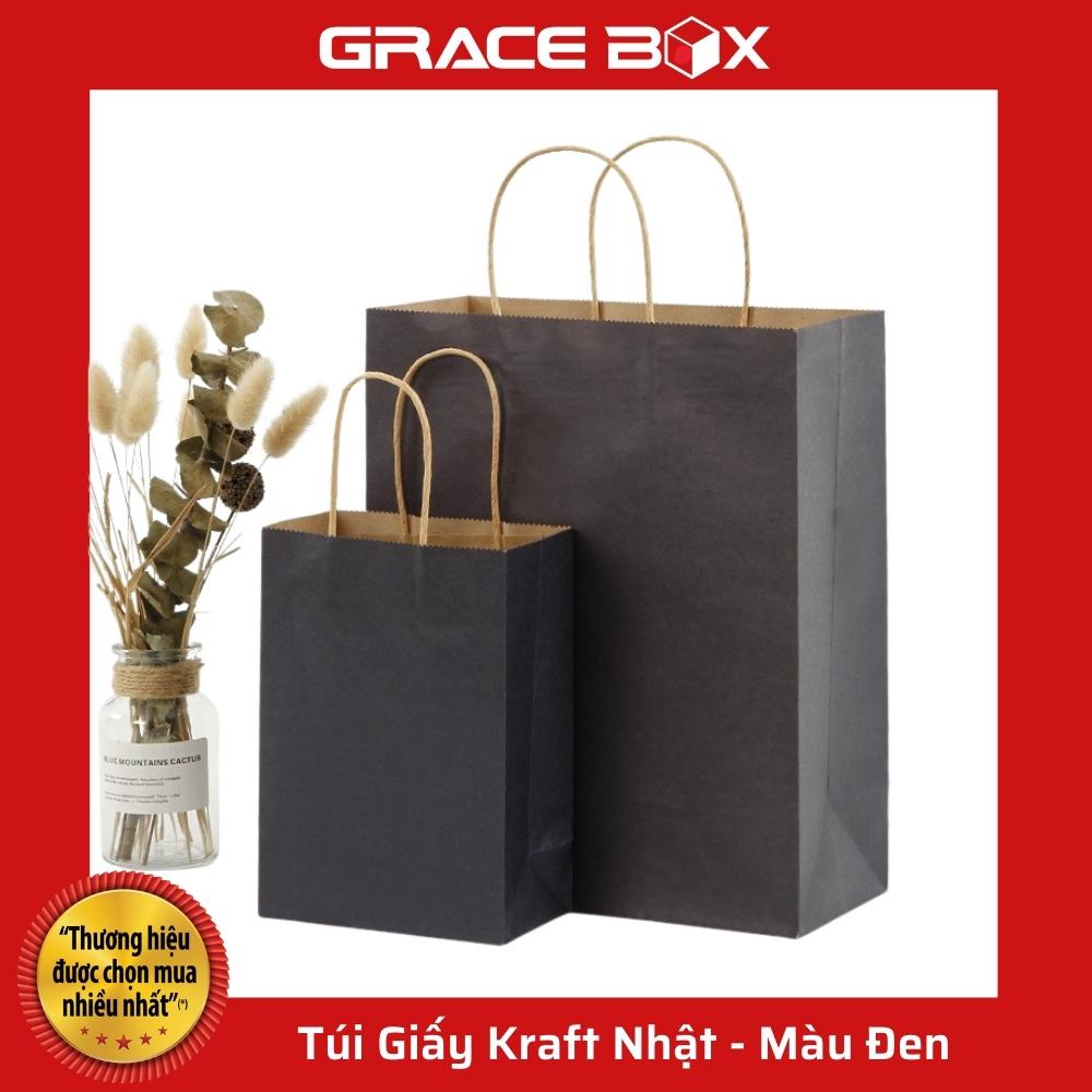 {Giá Sỉ} Túi Giấy Kraft Nhật Bản Cao Cấp - Size 21 x 11 × 27 cm - Màu Đen - Siêu Thị Bao Bì Grace Box