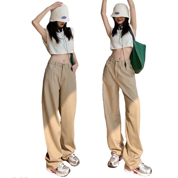 QUẦN KAKI ỐNG SUÔNG NỮ LƯNG CAO LAI CUỐN MÀU KEM CHẤT VẢI MỀM MỊN MÁT HOT HIT HADI SIÊU ĐỈNH