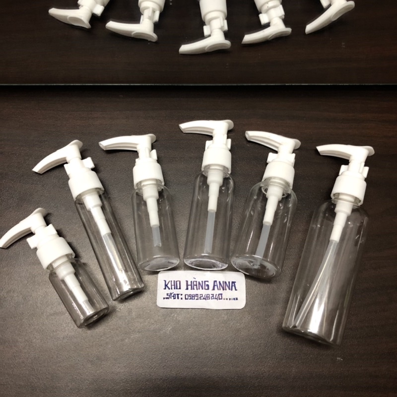 COMBO 10 chai vòi nhấn Trắng/ nhấn Đen- Bình nhựa trong suốt 10ml/ 30ml / 50ml/ 100ml xịtgiọt đựng nước rửa tay, dầu gội
