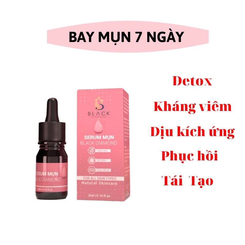 Serum Black Diamond giảm mụn thải độc se khít lcl kiềm dầu chiết xuất nhân sâm và nấm linh chi đỏ 5ml