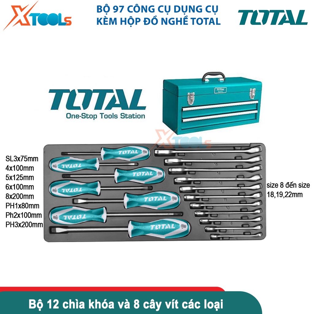 Thùng đựng đồ nghề khóa sắt Total THPTCS70971, bộ 97 cái công cụ trong hộp đồ nghề bảo vệ [CHÍNH HÃNG][XTOOLS]