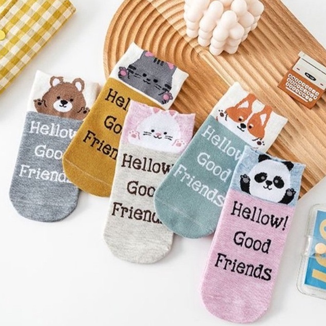 Vớ tất cổ ngắn thỏ gấu mèo HELLO hoạt hình thú có tai