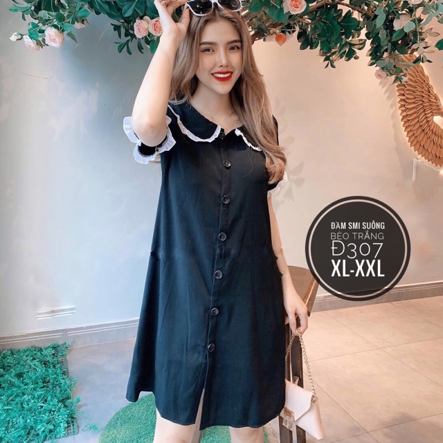 Đầm Suông Nút Cổ Bèo Bigsize