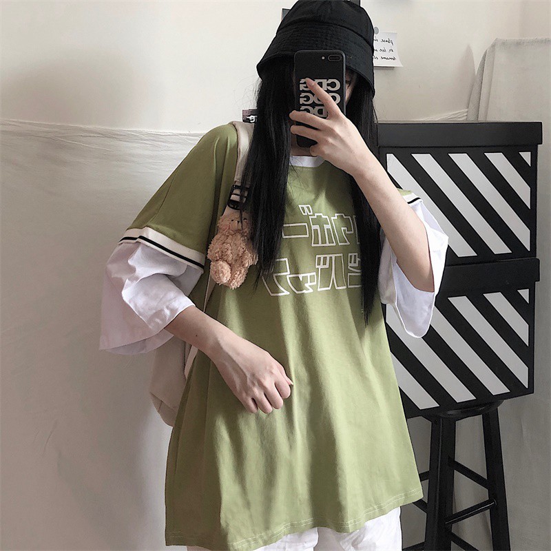 Áo Thun Ngắn Tay Giả Nhiều Lớp Phong Cách Retro Nhật Bản | BigBuy360 - bigbuy360.vn