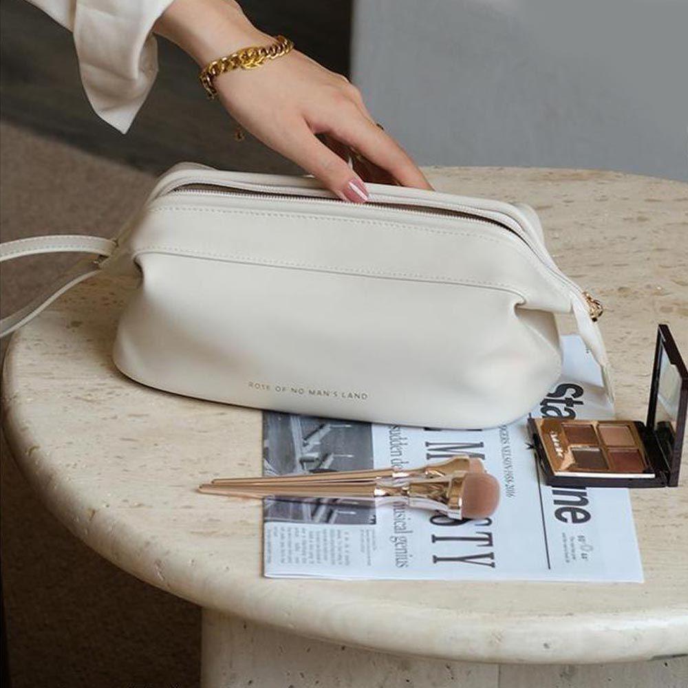 OCEANMAP Túi Đựng Mỹ Phẩm Da PU Hai Lớp In Chữ Phong Cách Hàn Quốc