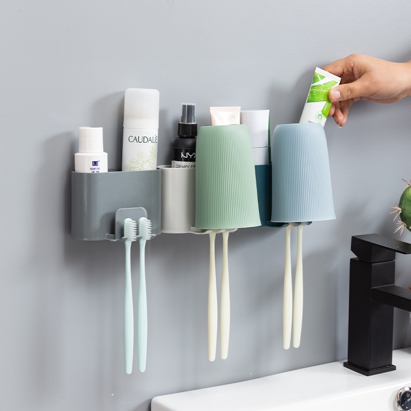 Giá Đỡ Bàn Chải Đánh Răng / Dao Cạo Râu Đa Năng Không Cần Đục Lỗ Kèm Móc Treo