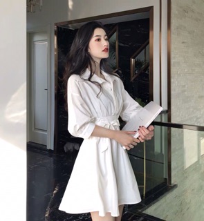 [ORDER] Váy trắng tay bồng thắt nơ eo