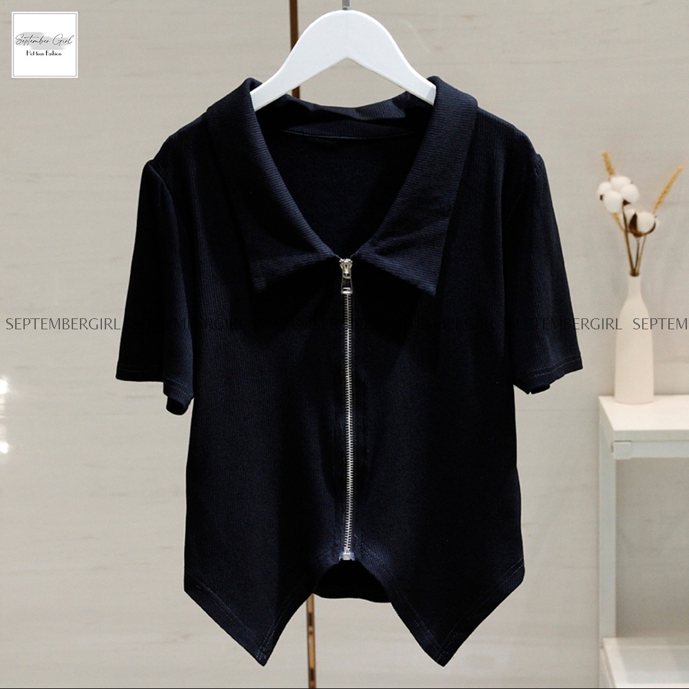 Áo polo nữ khóa kéo SEPTEMBERGIRL áo thun ngắn tay dáng croptop - AO TOP NU 023V1