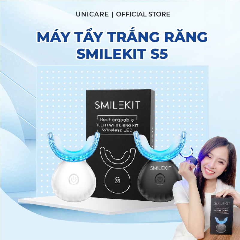 Máy tẩy trắng răng SMILEKIT PRO S5 cao cấp - Thân máy cảm ứng hồng ngoại, hệ thống 16 đèn ánh sáng xanh + 4 bút GEL
