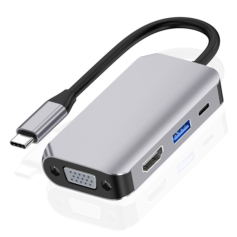 USB C Hub, Type C Adapter 4 in 1 to HDMI Multiport Adapter Compatible HDMI+USB3.0+PD 60W+VGA