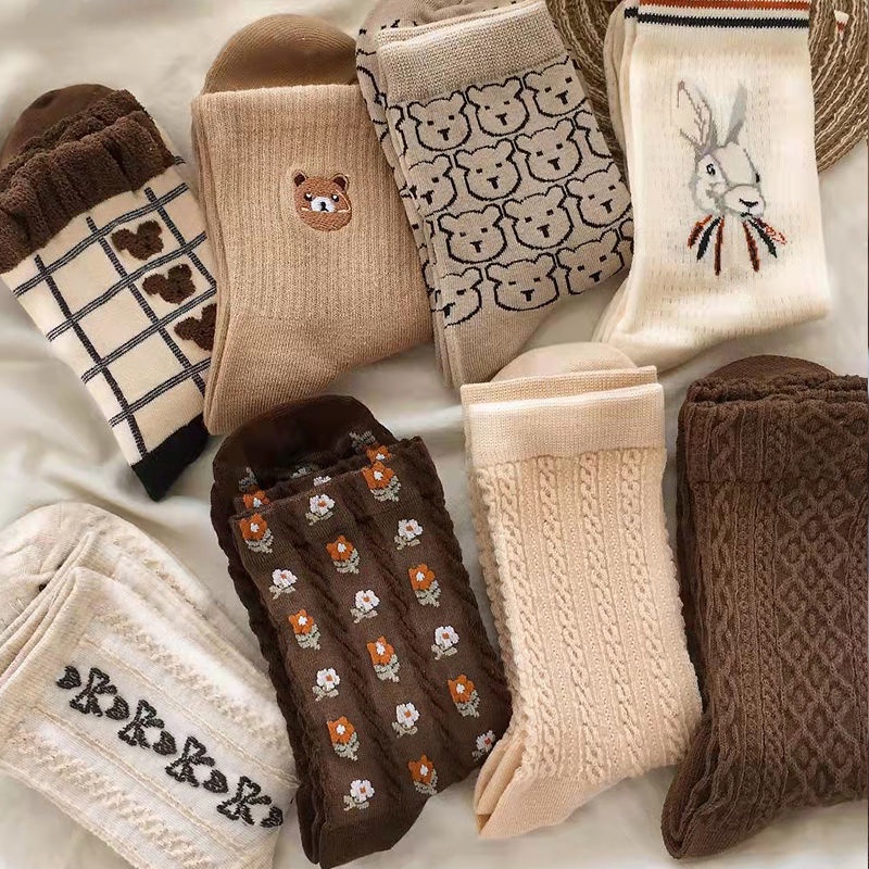1 Đôi Vớ Cotton Dệt Kim Màu Trơn Thiết Kế Dễ Thương Cho Nữ