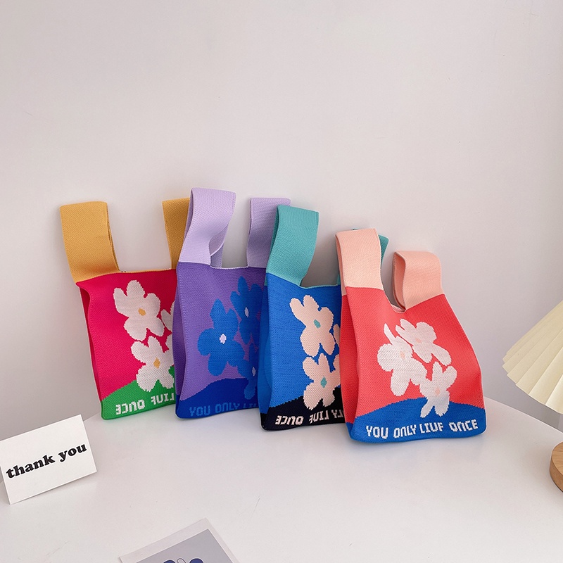 Túi Xách Nữ Dệt Kim Họa Tiết Hoa Thời Trang Hàn Quốc