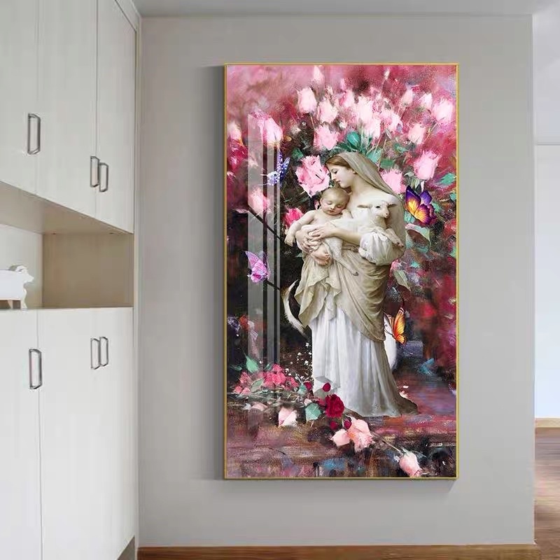 Tranh Công Giá Treo Tường Tráng Gương Bàn Thờ Phòng Khách/ Đại Sảnh Chúa và Đức Mẹ Ban Ơn Bình An