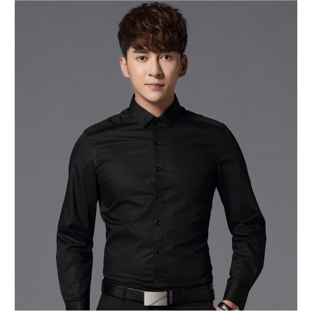 Áo sơ mi Nam dài tay cổ trơn màu đen | BigBuy360 - bigbuy360.vn
