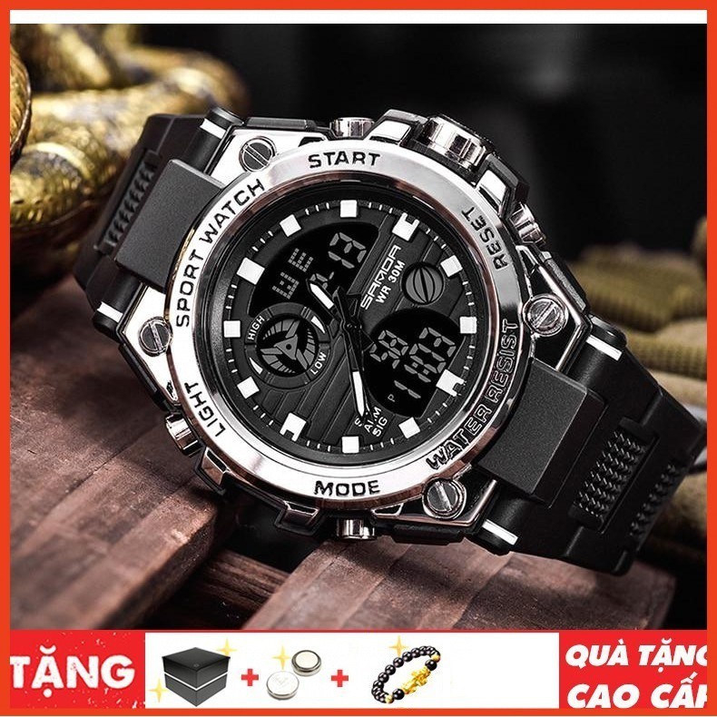 Đồng Hồ Điện Tử Nam SANDA 2 MÁY SONG SONG Đa Chức Năng, PHONG CÁCH, Chống Va Đập, Chống Nước
