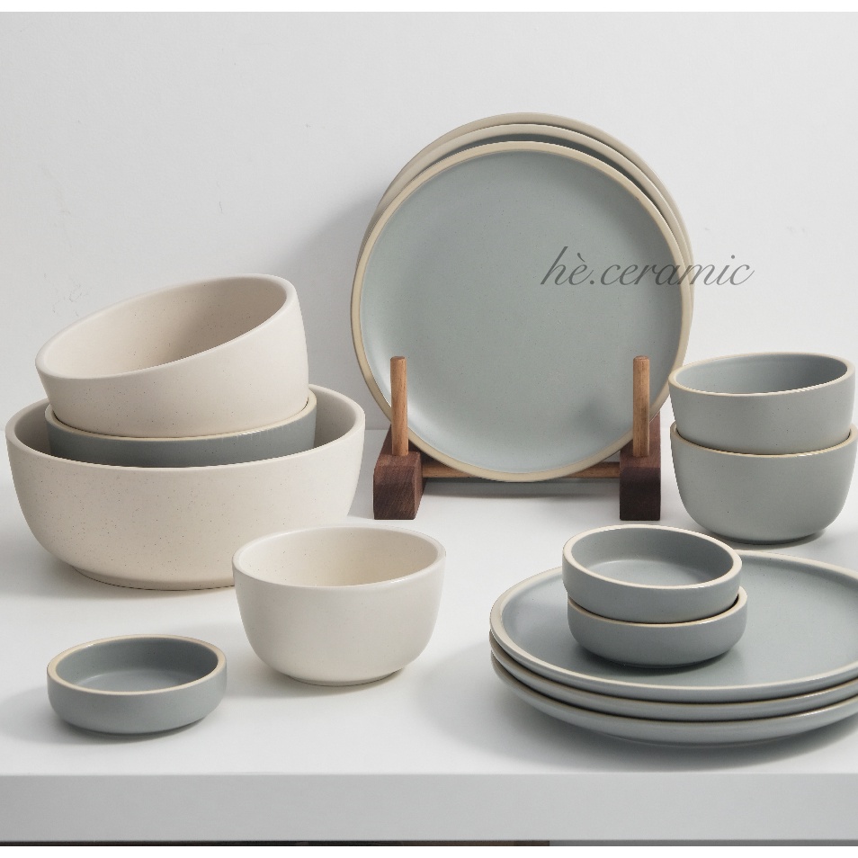 HÈ.CERAMIC / MOON Bộ Bát Dĩa Đơn Giản, Sang Trọng, Phong Cách Bắc Âu, Dĩa Ăn Nhà Hàng, Dĩa Ăn Gia Đình.