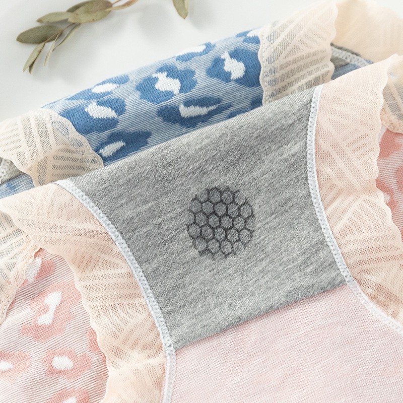Quần lót nữ Cotton họa tiết da báo Wexuu, phối viền ren nhiều màu QC08