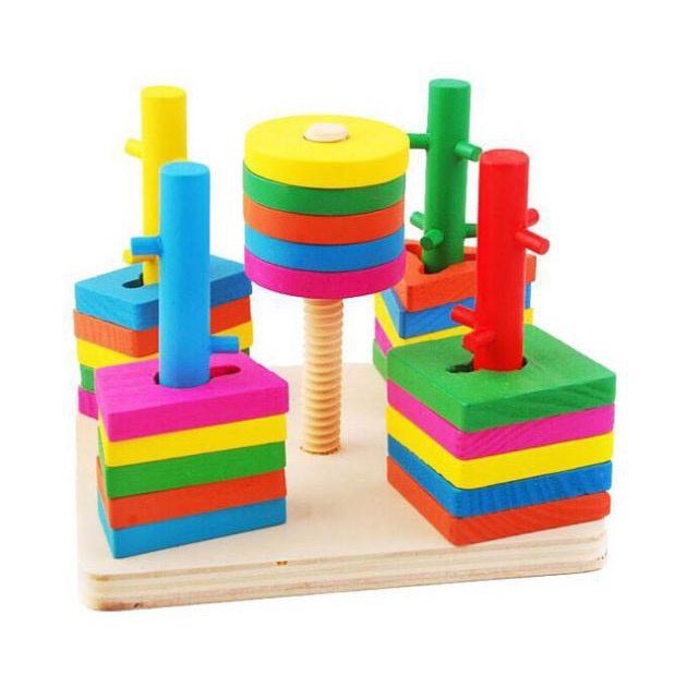 Đồ chơi thả hình trụ Mini bằng Gỗ cho bé phân biệt hình khối, màu sắc