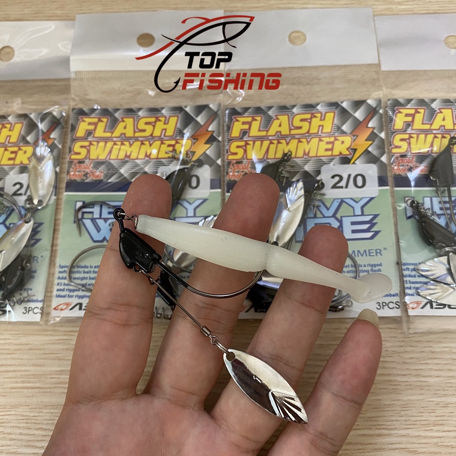 ( Vỉ 3 Cái ) Lưỡi Móc Mồi Mềm FLASH SWIMMER  Dài 5cm - Có Thìa Xoay - Top Fishing