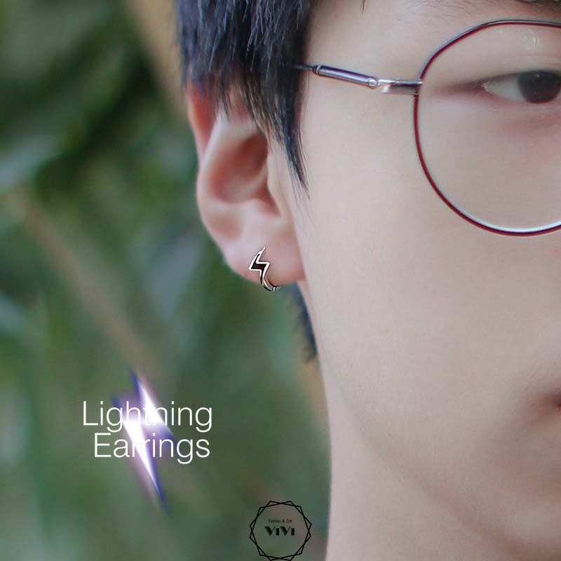 Bông tai bạc nam kiểu tròn sấm sét Flash – khuyên tai bạc ViVi_Gift
