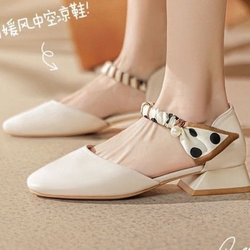 Giầy búp bê quai vải chấm bi gót thấp ôm chân kiểu dáng trẻ trung kiểu dáng Hàn Quốc Ulzzangshop520