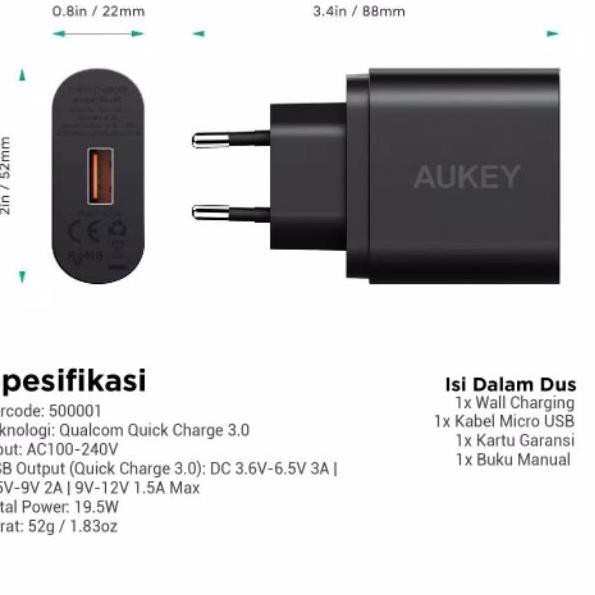 Củ Sạc Aukey Pa-T9 1 Port 19.5w Qc 3.0 Chính Hãng Chất Lượng Cao