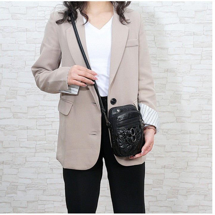 Túi Da Cao Cấp Màu Đen - Nâu - Họa Tiết Nguyệt Quế Nổi - Màu Nâu Phong Cách Retro - Ye Store