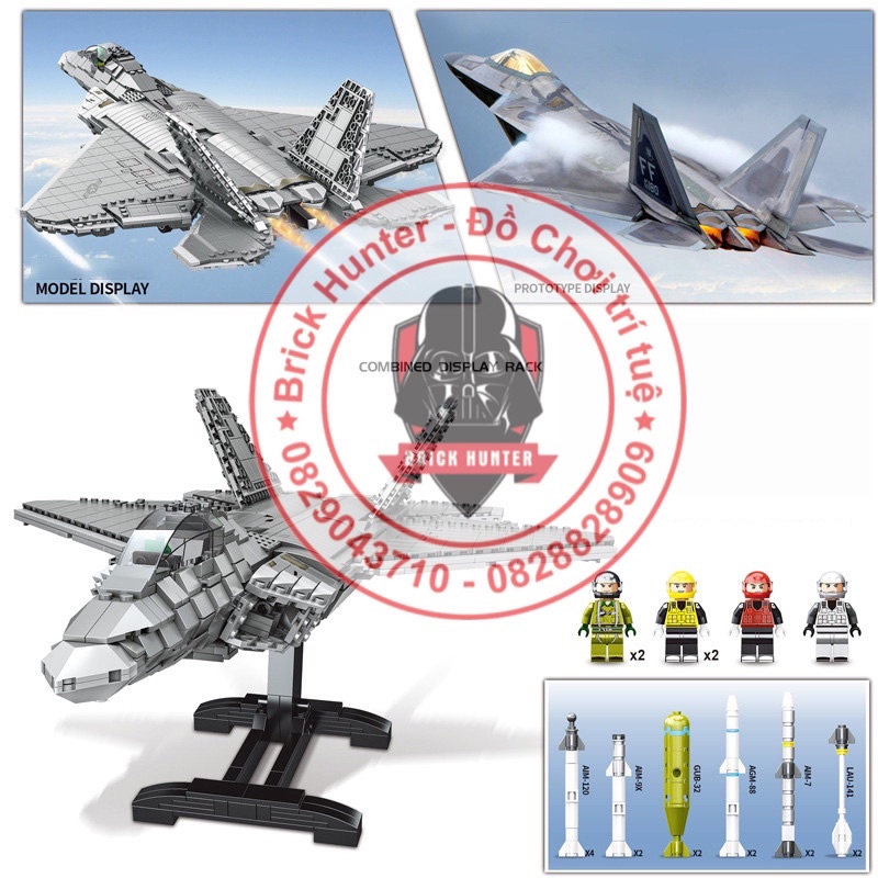 Mingdi 9002 US Army Jet Fighter F 22 Raptor mô hình lắp ráp máy bay phản lực chiến đấu của Mỹ