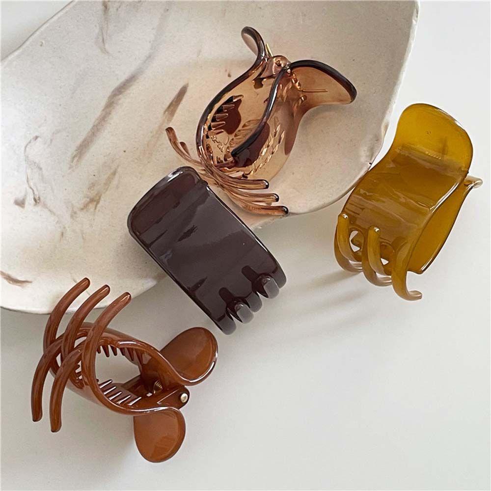QQMALL Kẹp Tóc Càng Cua Cố Định Tóc Đuôi Ngựa Màu Trơn Trong Suốt Kiểu Vintage