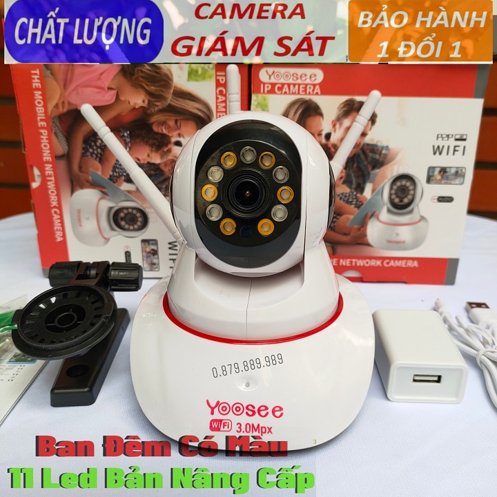 Camera yoosee 3 râu trong nhà không dây 11led quay quét 360 độ, đàm thoại 2 chiều, có màu ban đêm